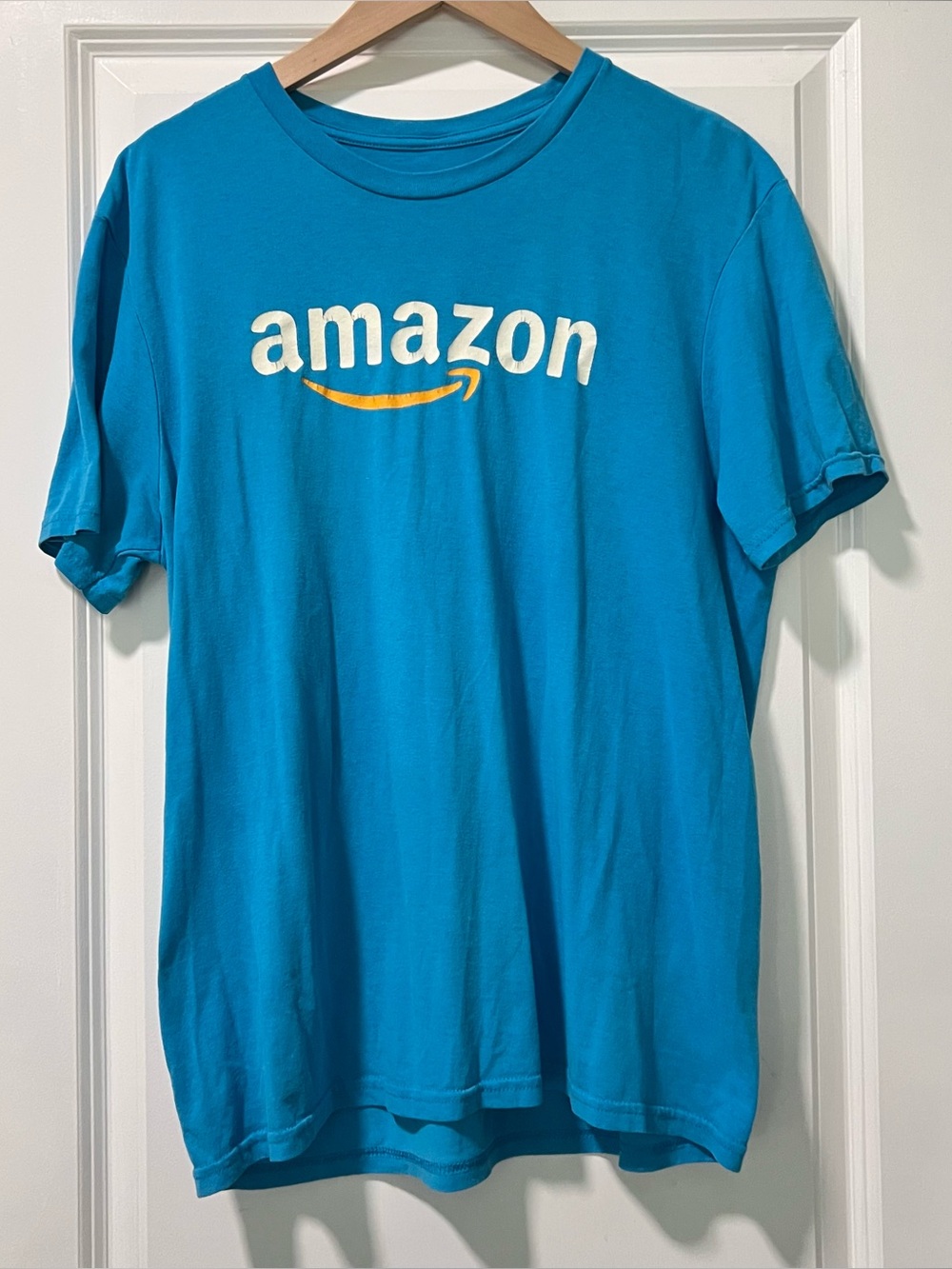 Amazon Employee T-shirt Size Large Bright Blue Tee E-swag Lightweight Soft